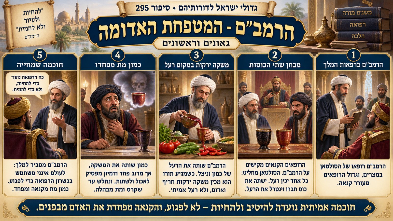 תמונת סיכום — גאונים וראשונים: הרמב"ם - המטפחת האדומה